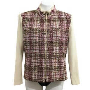 St John Sport By Marie Gray Tweed Knit Sweater Jacket Size XL